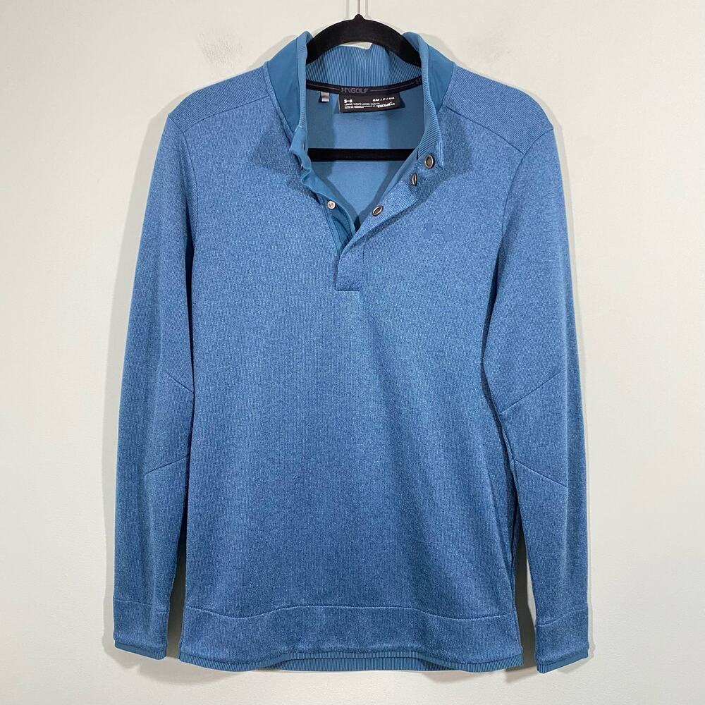 Under Armour Golf Blue Cold Gear Ribbed Quarter Snap Pullover Sweater Size S
